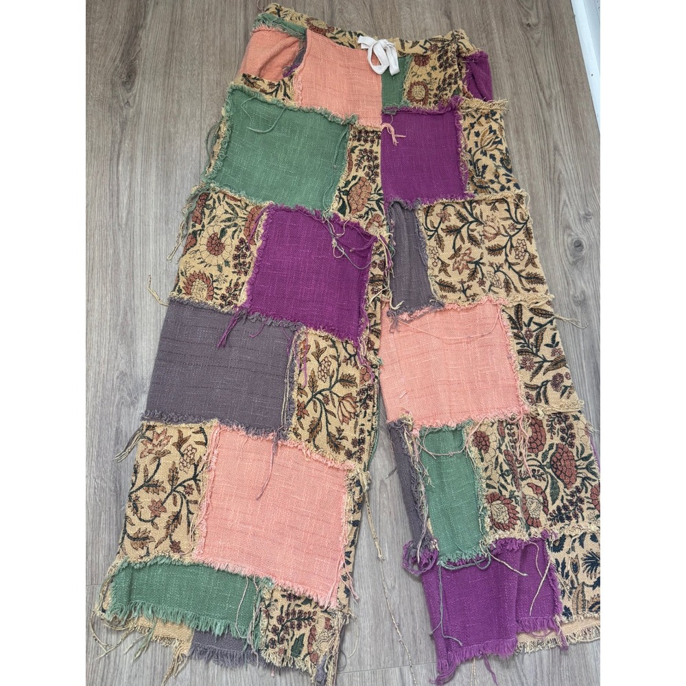 Jaded Gypsy Patchwork Boho Wide Leg Pants Multi Floral Frayed L/XL NEW - Picture 3 of 5